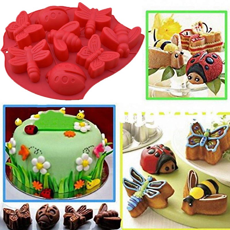 HiParty 2Pcs 8 Cavity Insect Butterfly Dragonfly Bee Ladybug Silicone Cake Molds Ice Tray Pudding Jelly Dessert Chocolate Mould Baking Cake Pan Fondant Cake Mold Baking Bakeware Tool - Image 5
